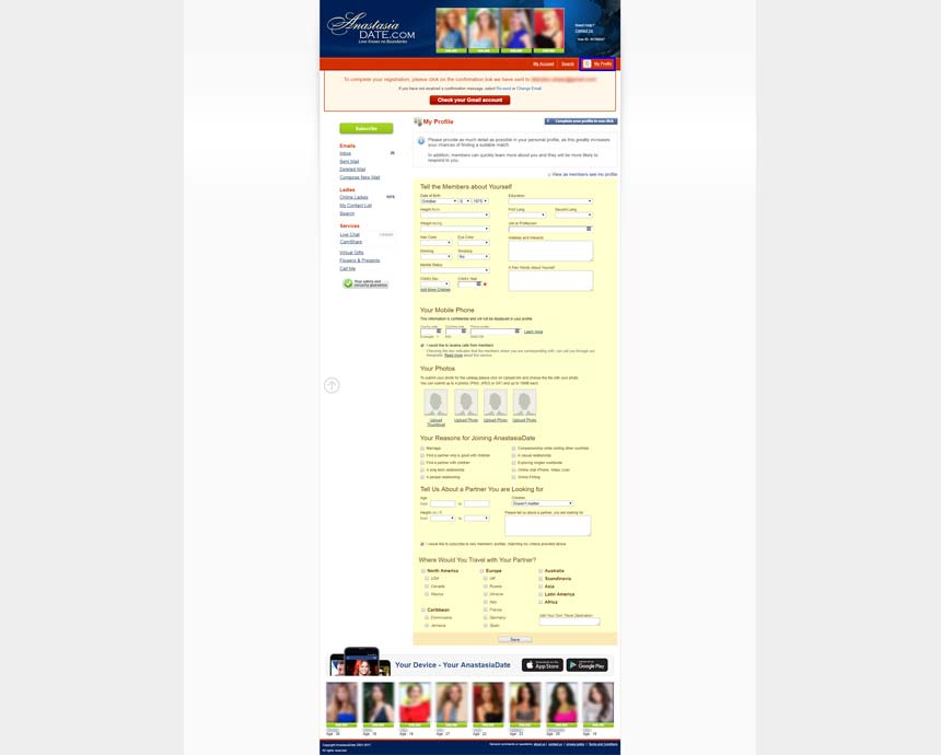 Anastasia.com member profile form