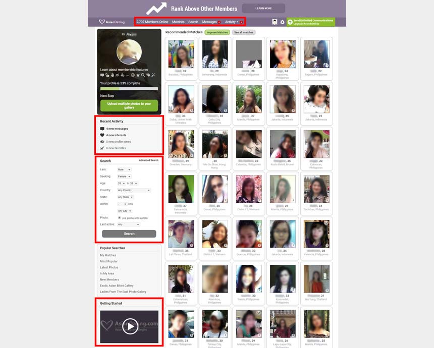 Asiandating.com’s member page