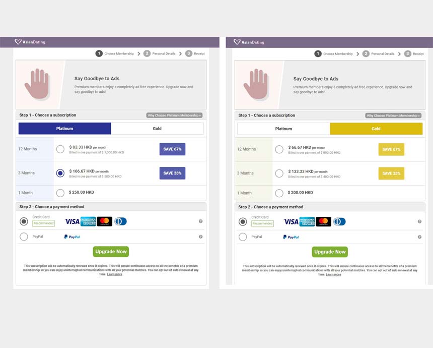 Asiandating.com’s upgrade options page