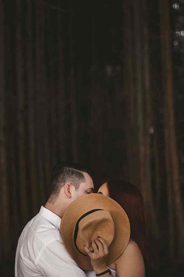 man and woman’s faces hidden by brown hat