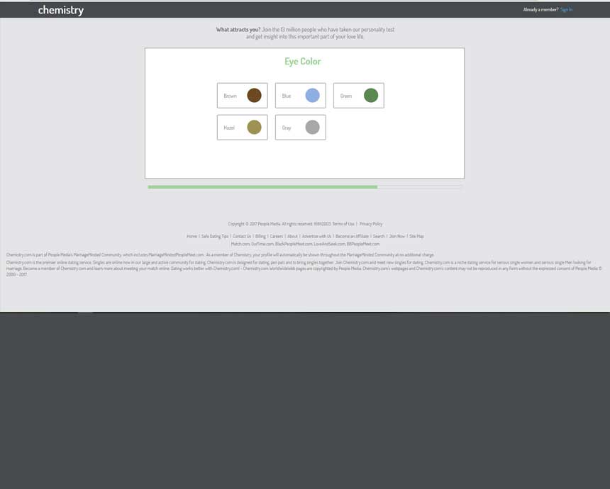 Chemistry.com signup process.