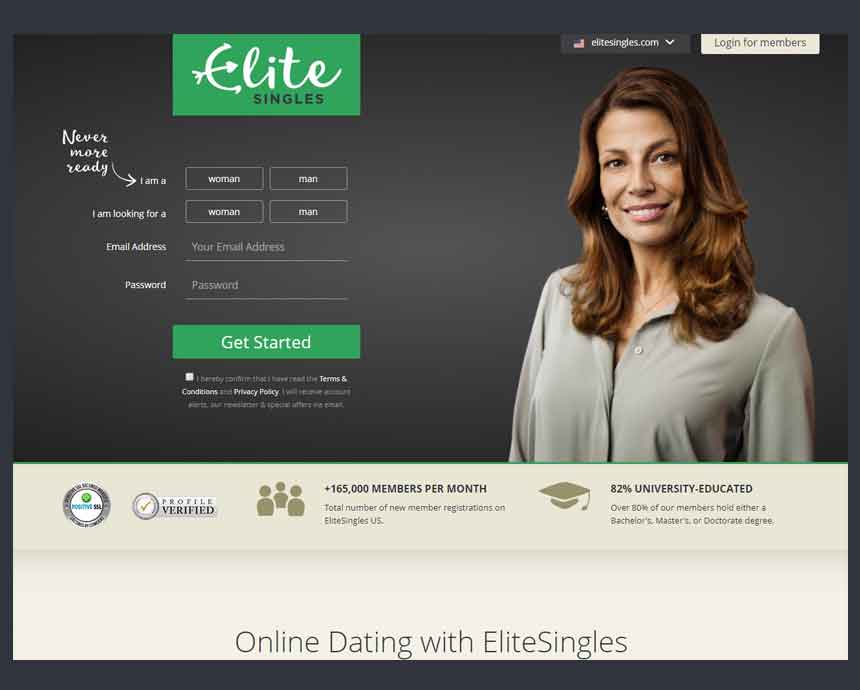 EliteSingles home page.