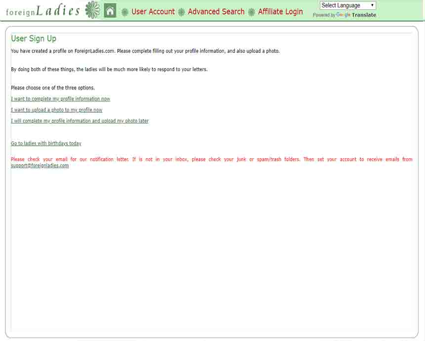 Filling out foreignladies.com’s sign up form