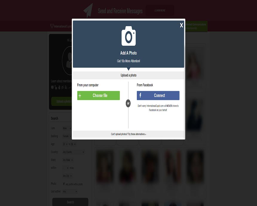 InternationalCupid.com’s upload a photo window