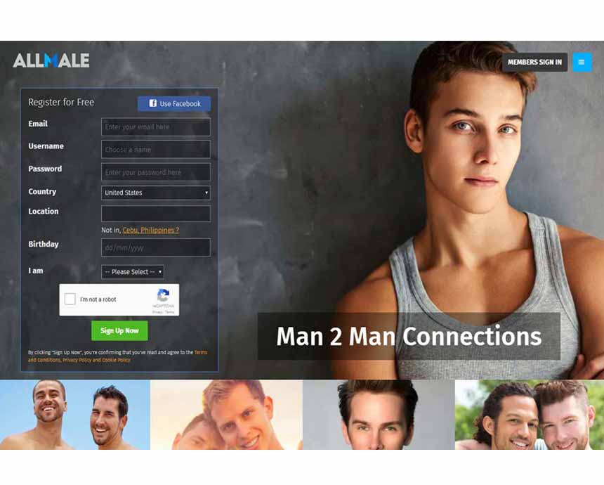 AllMale’s home page.