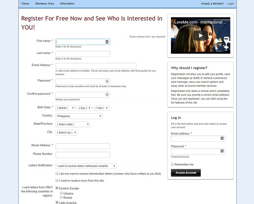 Filling out loveme.com’s sign up form