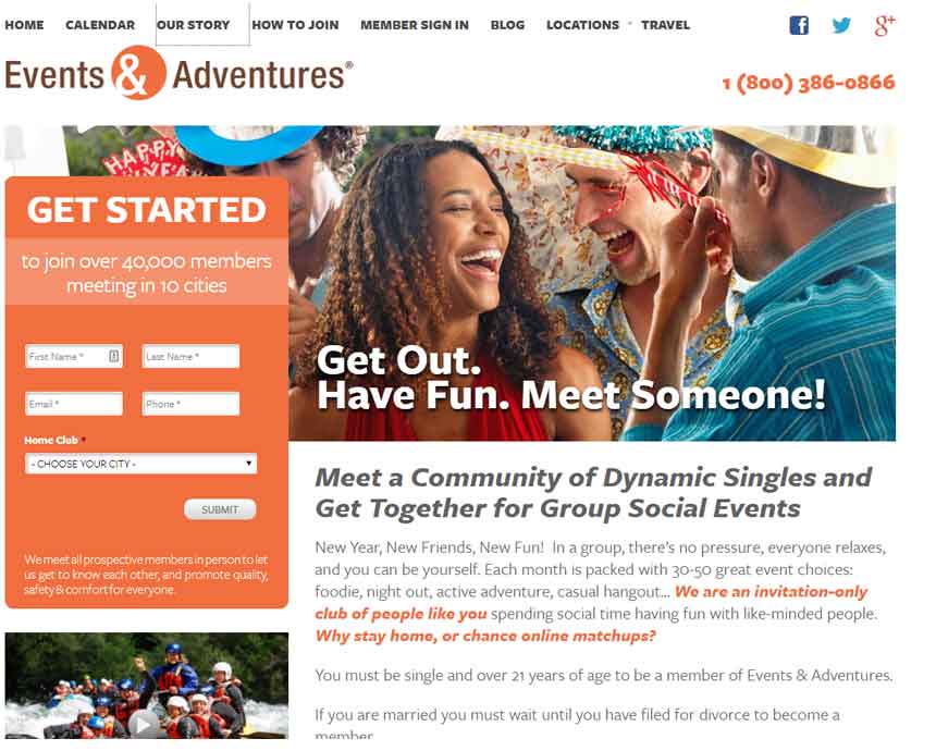 Eventsandadventures.com’s homepage