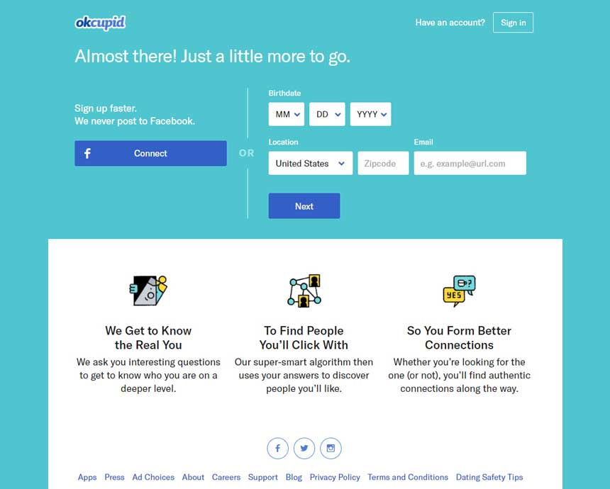 How to sign up in OkCupid.