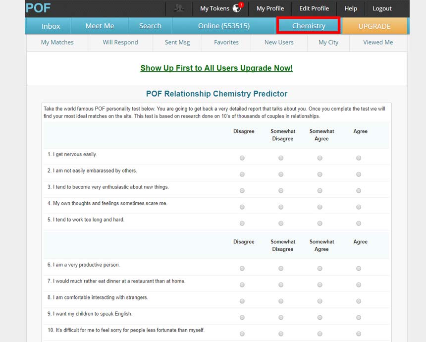 PlentyofFish.com’s Chemistry Predictor Personality Test