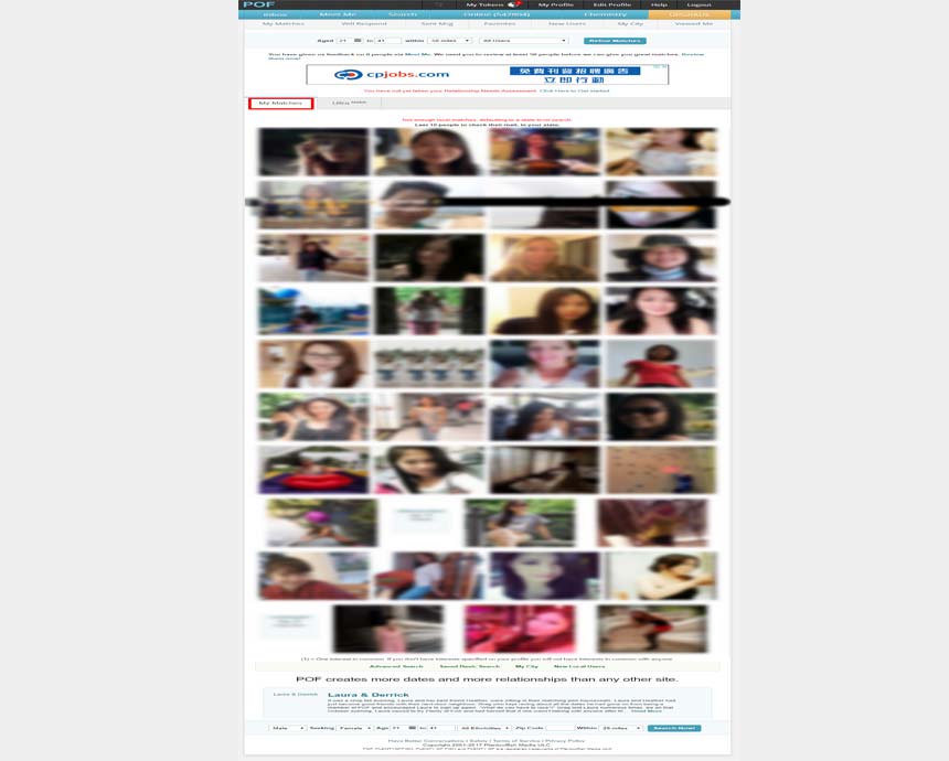 PlentyofFish.com’s matches tab