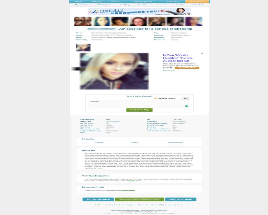 PlentyofFish.com’s viewing profile