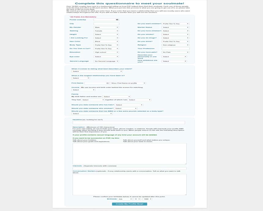 PlentyofFish.com’s registration form